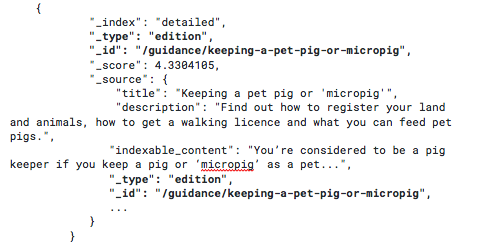 Screenshot of queried Elasticsearch response