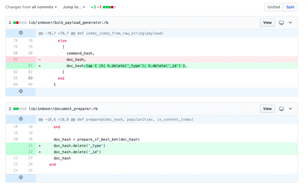 Screenshot showing 3 line code change