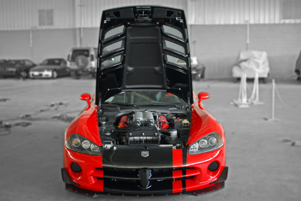 car with open hood