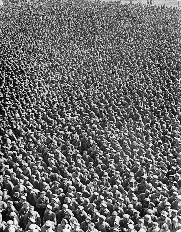 German prisoners in a clearing depot, Abbeville, following the Battle of St Quentin Canal, 2 October 1918. 