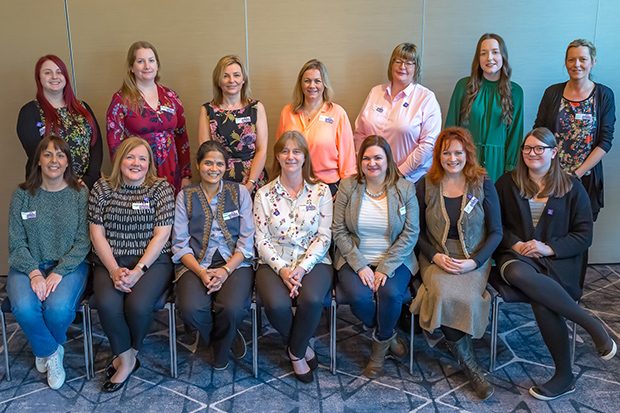 The 14 Digital Voices sat together in two rows: Back row l-r - Liz, Hazel, Emma, Liz, Angela, Kezia, ?. Front row l-r -Sam, Collett, Rashmi, Sharon, Andrea, Lin, Gemma.