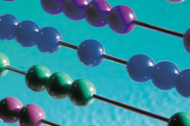 Beads on an abacus.
