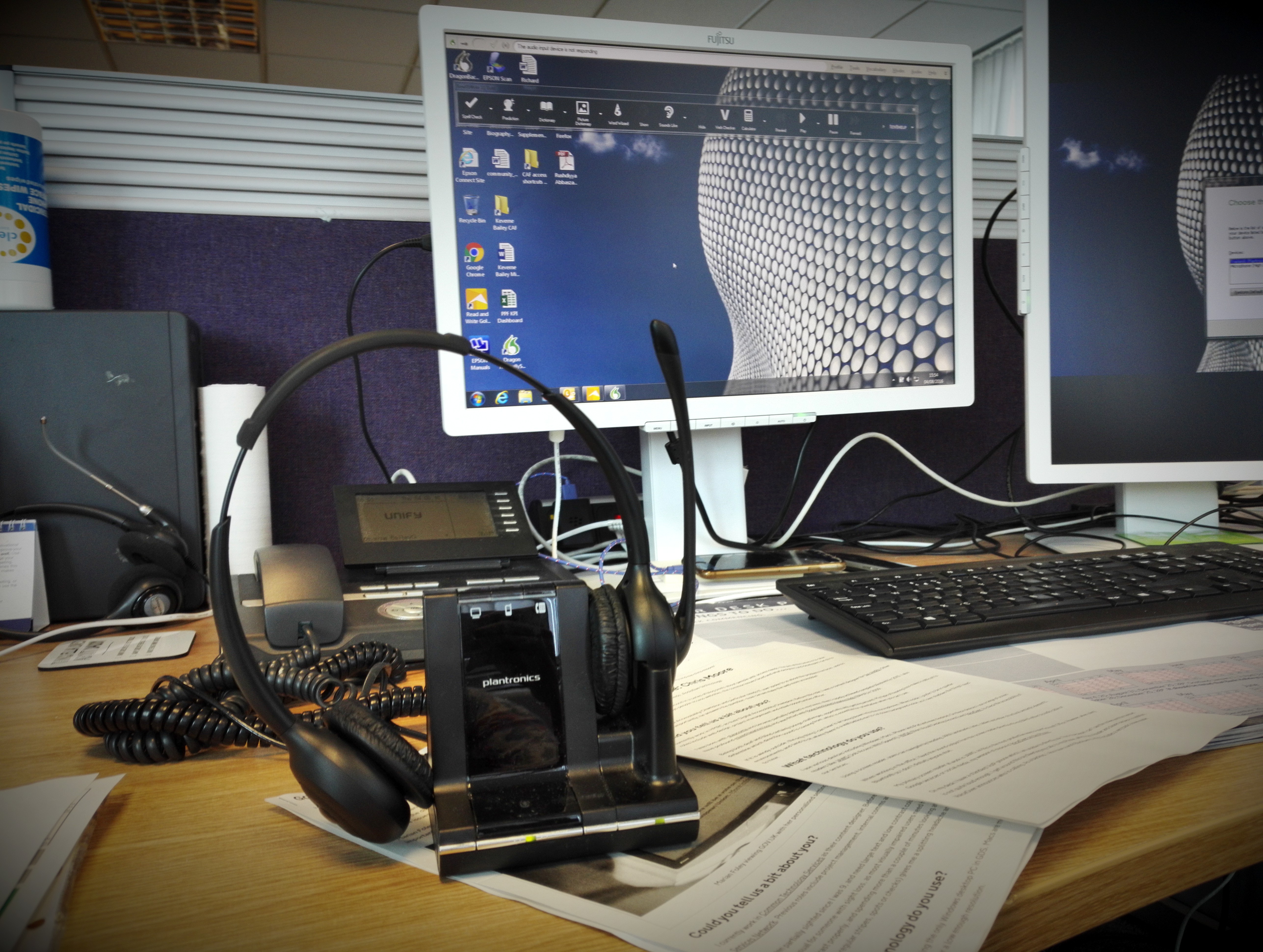 A computer set up for using voice-dictation software