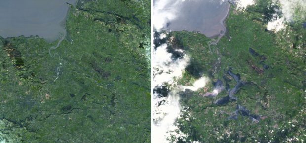 Before and After Somerset Floods, UK, in Natural Green.