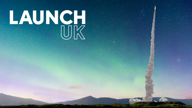 LaunchUK logo with rocket launching in the distance