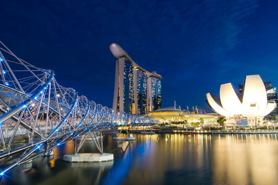View across of part of Singapore City across a waterway