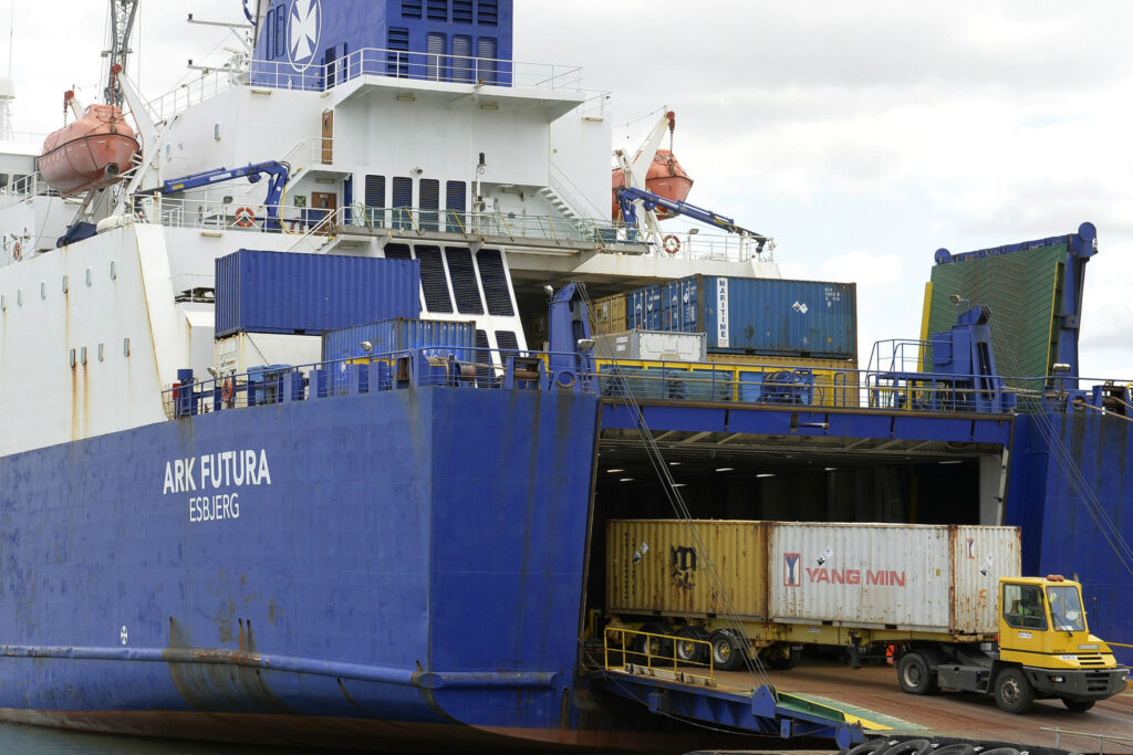 Syrian chemicals being unloaded at Marchwood port prior to destruction in the UK.