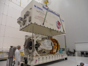 LPF is unpacked from the transport container at the facility in Kourou (10th October 2015)