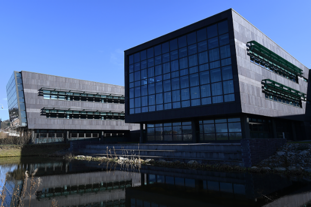 Exterior view of modernistic Welsh Government buildings