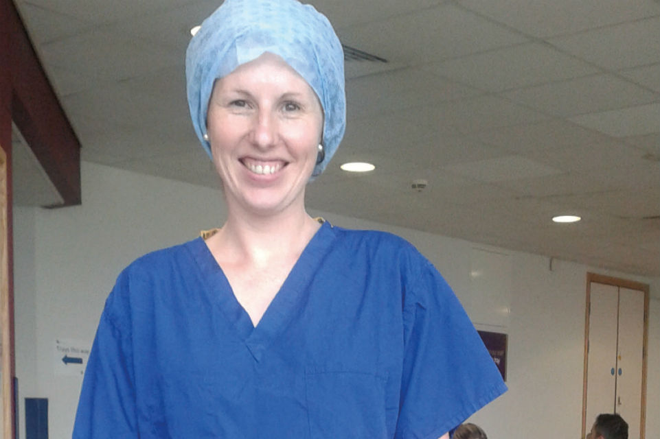 Kate Dixon wearing scrubs.