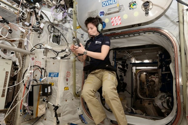 Samantha Cristoforetti IZ0UDF using the amateur radio station in the ISS Columbus module.