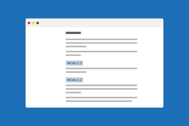 An illustrated screenshot of a Design System guidance page with WCAG 2.2 tags