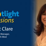 Photo of Clare Beech alongside the HMCTS Spotlight Sessions logo