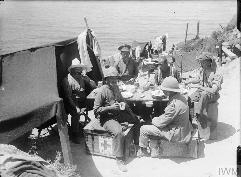 Officers of a Field Ambulance at their mess, Gully Beach