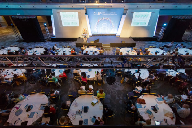 aerial view of delegates at a conference