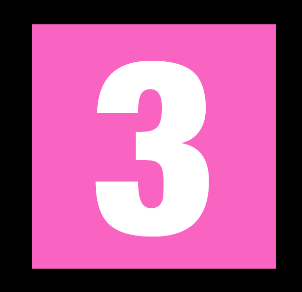 Graphic of a white number three in a square pink box