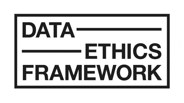 Logo with black text that reads Data Ethics Framework with a black border