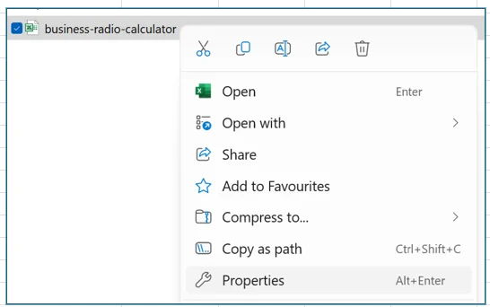 properties message screenshot