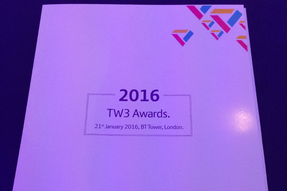 Photo of the prestigious TW3 Awards programme