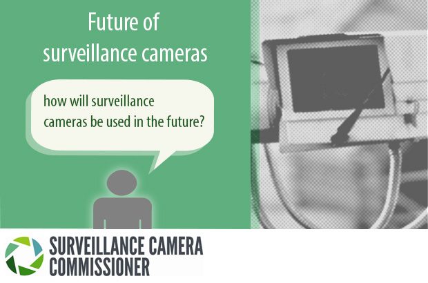 Graphic of a CCTV camera with the words - how will surveillance cameras be used in the future