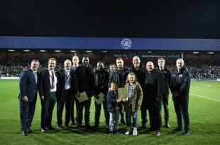 Programme staff receiving certificates from ambassador Andy Sinton and leader of Ealing council, Julian Bell, Copyright QPR, All rights reserved