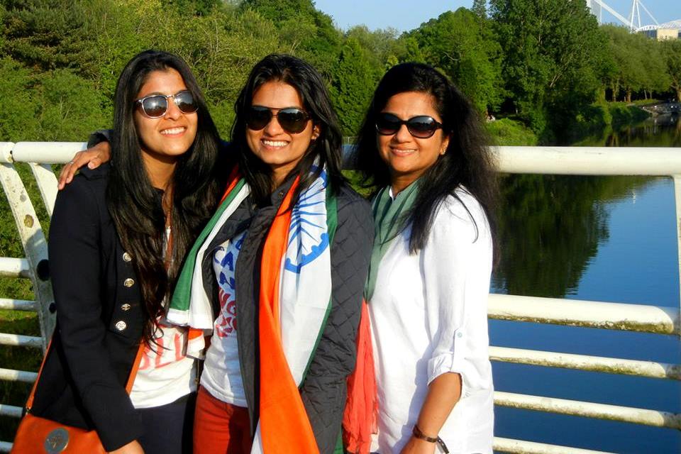 Nikita with her Indian friends with the Indian flag