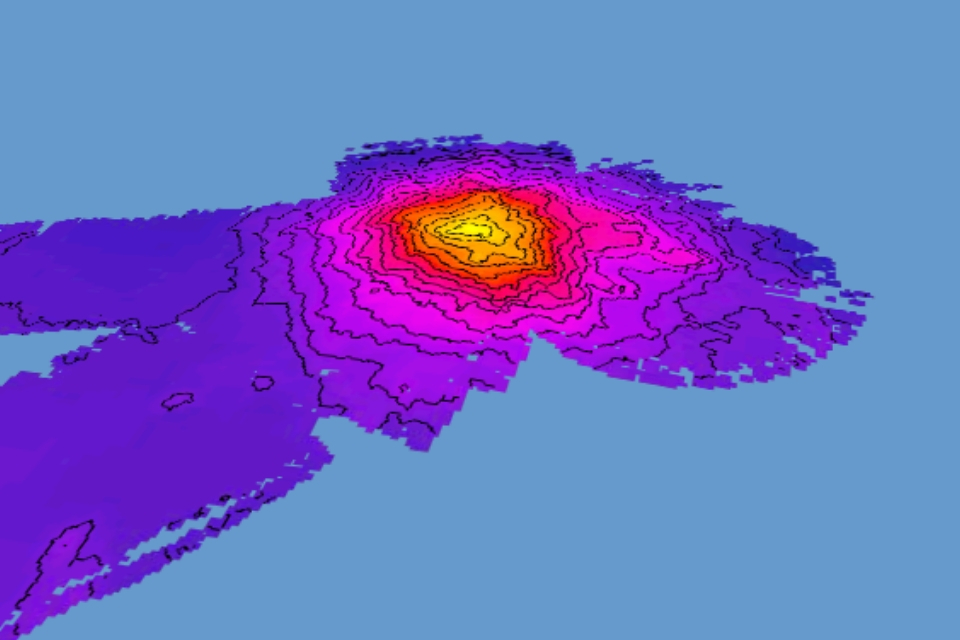 computer generated image of an underwater mountain