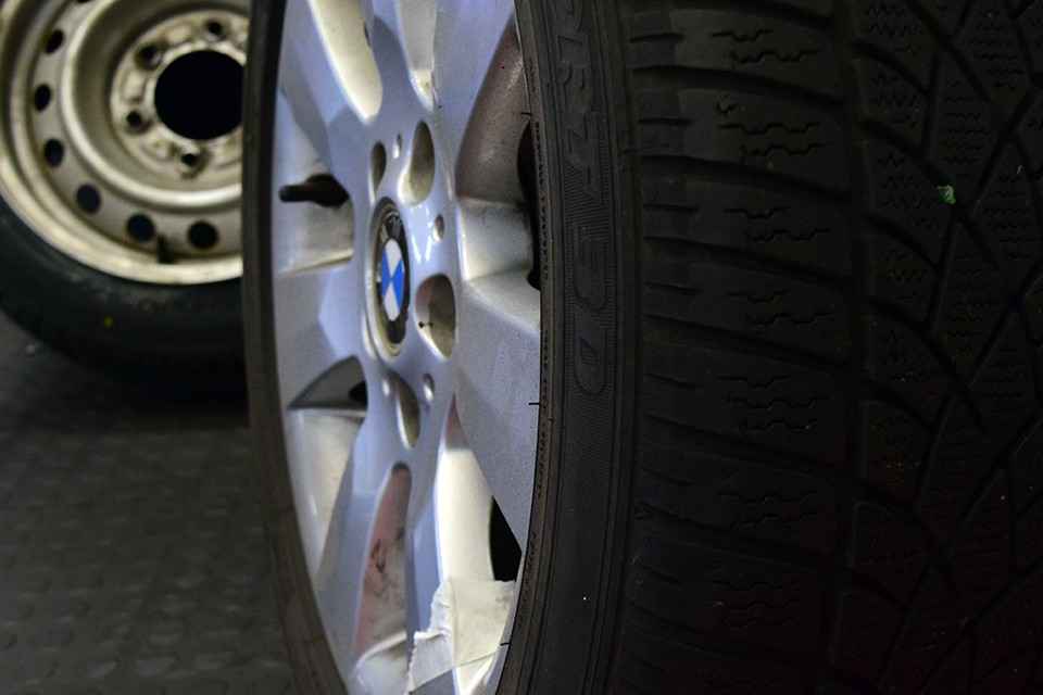 A tyre fitted to the correct size wheel rim