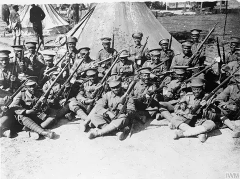 Troops of the West Indies Regiment in camp on the Albert - Amiens road, September 1916.