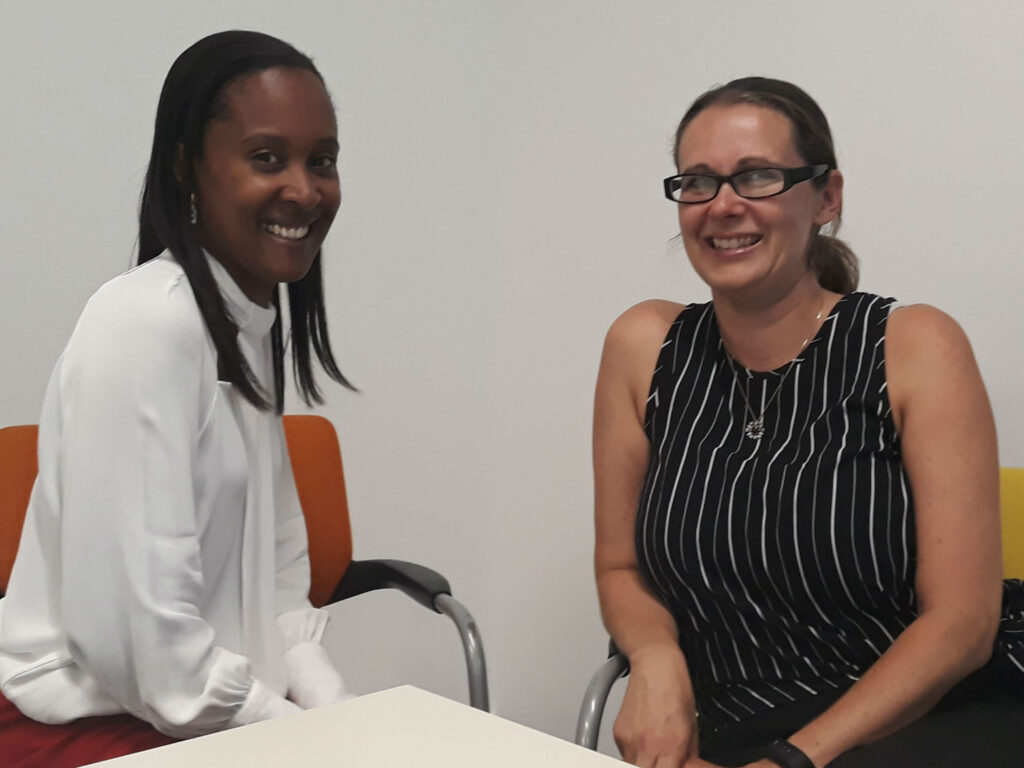 Roxanne Ohene and Vicky Elliott seated side by side