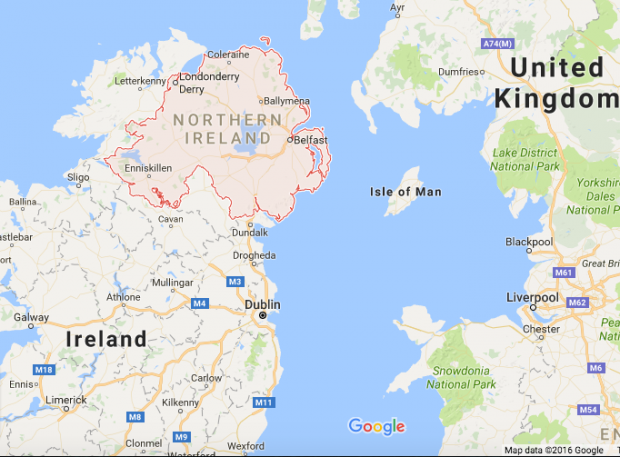 Google Maps view of Northern Ireland