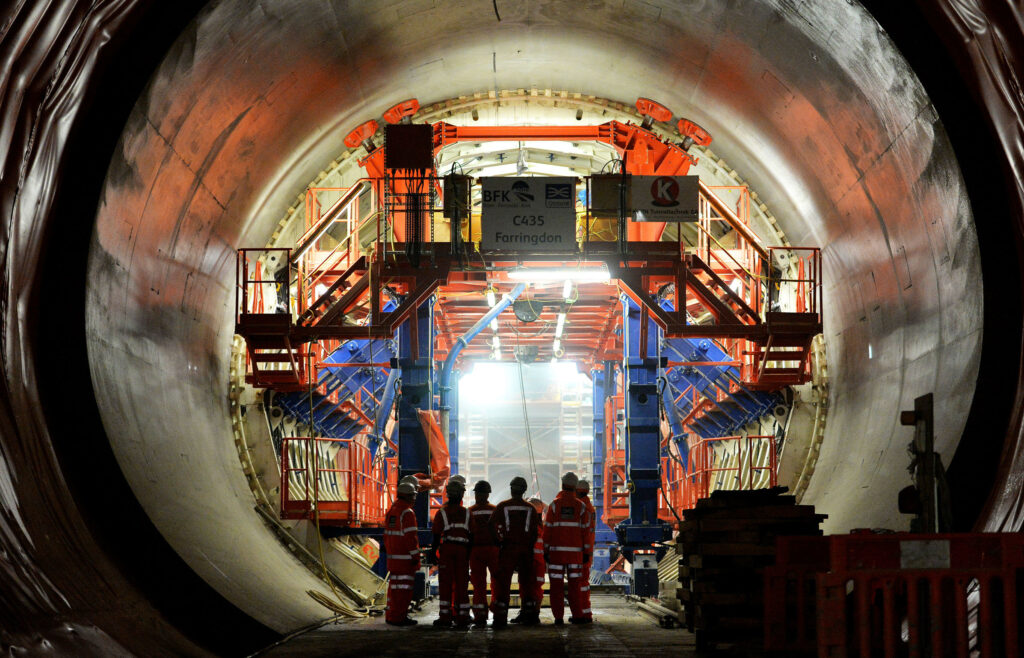 View inside a tunnel under construction on the Elizabeth Line