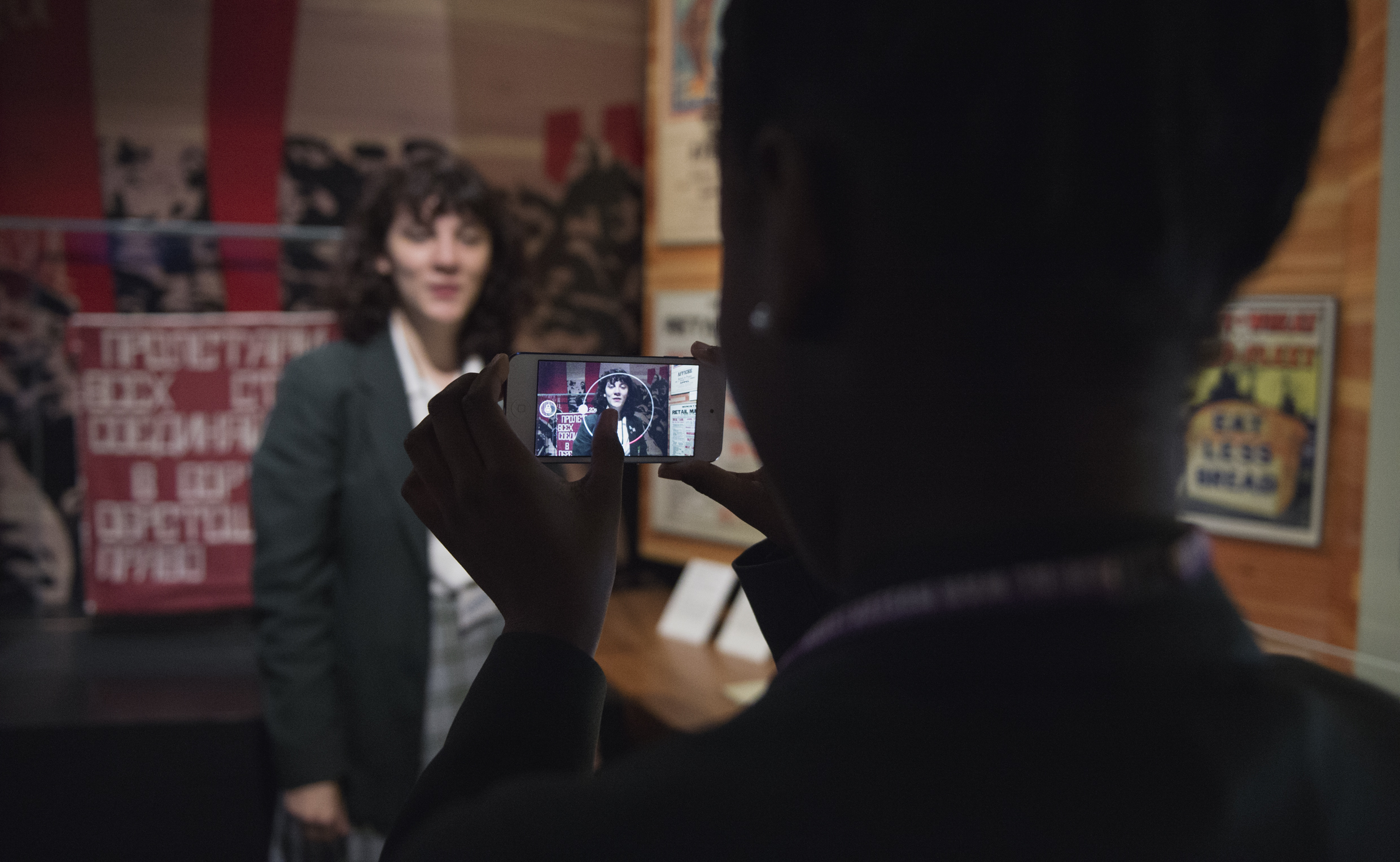 Students taking part in the Documentary Challenge session in the museum galleries.