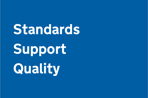 A graphic that reads 'Standards, support and quality', which is the aim of design ops