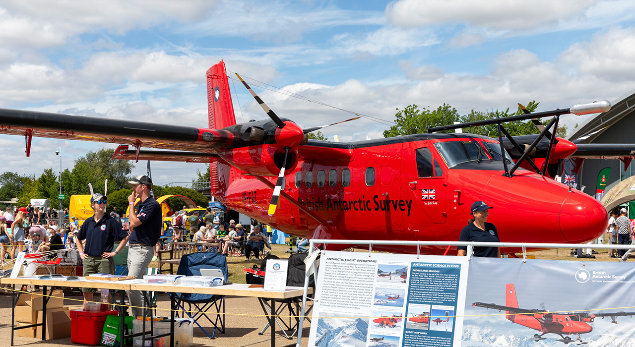 British Antarctic Survey aircraft and stall at Duxford Air Show
