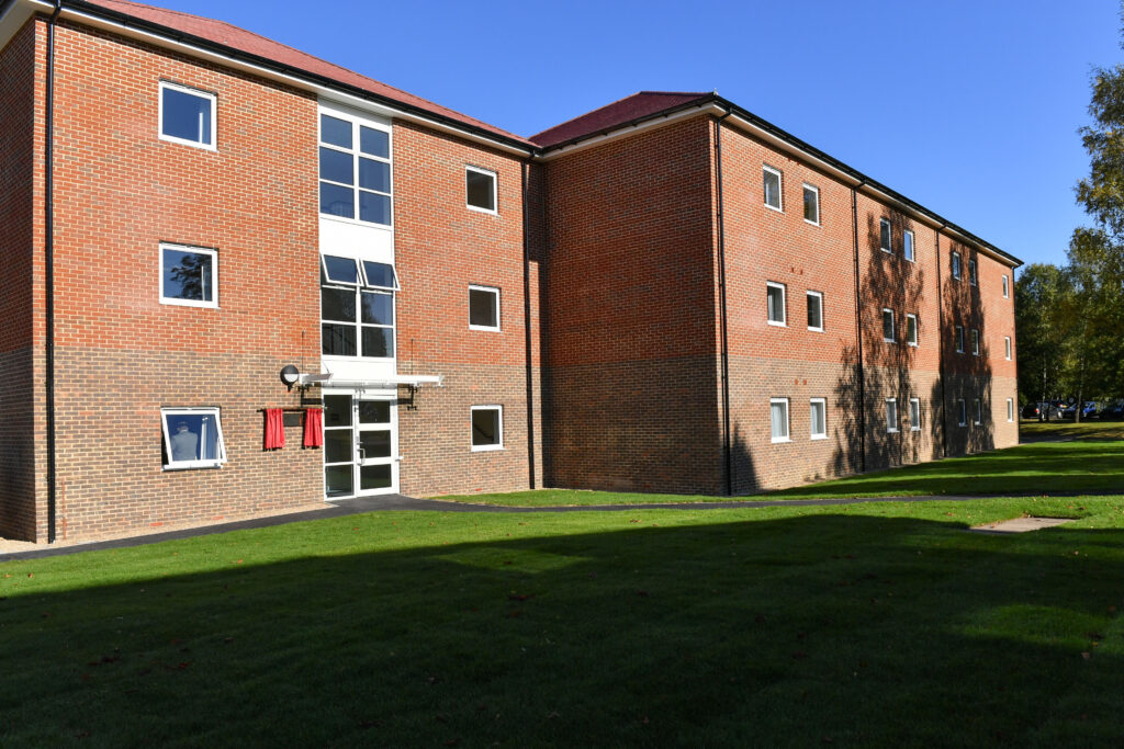 Outside view of the new Single Living Accommodation at Keogh Barracks. [Crown Copyright/MOD2016]