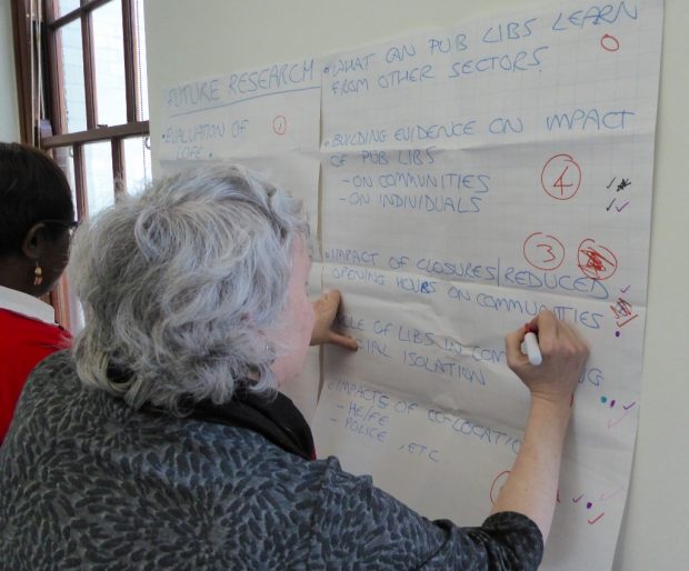 Scoring the research suggestions. Photo credit: Julia Chandler/Libraries Taskforce