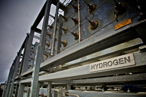 A hydrogen plant component up close.