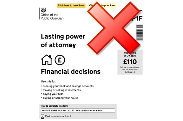 LPA application form with red x mark