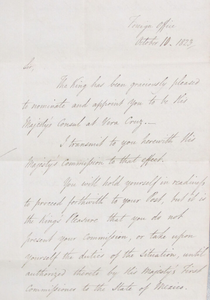 Appointment of British Consul to Vera Cruz, Mexico. TNA Ref: FO 204/1