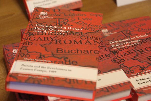 Red hard back-books positioned on top of each other. The cover title is: Documents on British Policy Overseas. Series III. Volume XII. Edited by Richard Smith.'