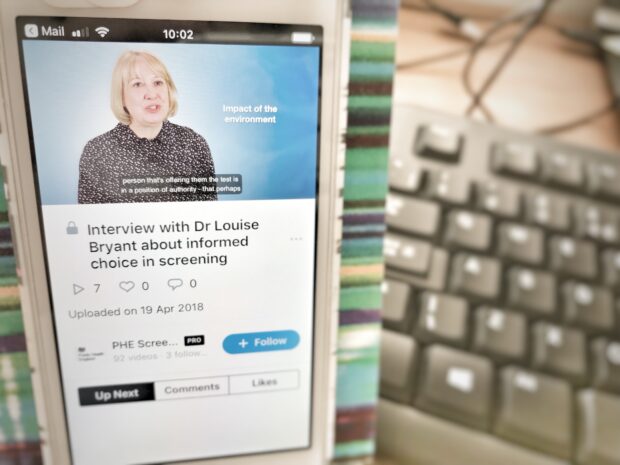 Louise's video is being viewed on a mobile phone.