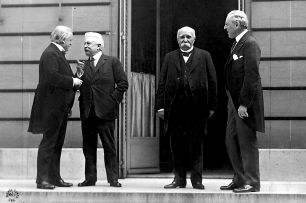Council of Four at the WWI Paris peace conference, (L - R) Prime Minister David Lloyd George (Great Britain) Premier Vittorio Orlando, Italy, French Premier Georges Clemenceau, President Woodrow Wilson