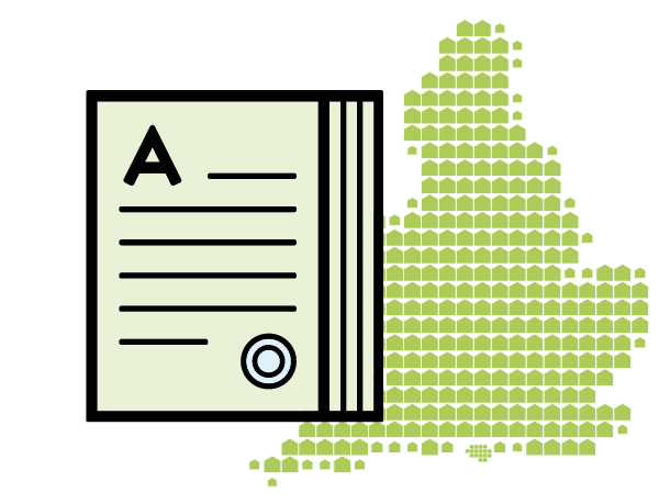 Map of England and Wales with illustration of a register.