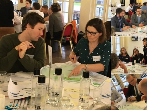 Collection of images showing delegates sitting around tables in a workshop.