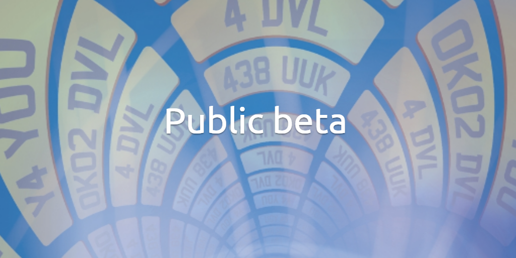 Curved personalised registrations with text saying 'Public beta'