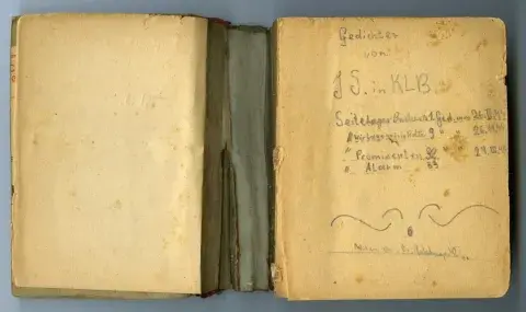 Poetry book written by Johann Stojka in Buchenwald, on loan from Kazerne Dossin