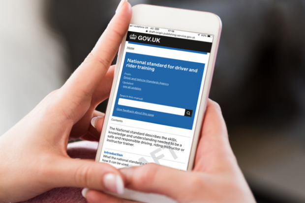 national standard for driver and rider training cover page on gov.uk website