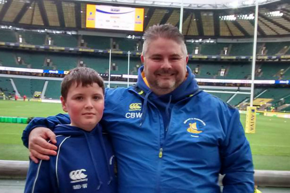 Father and son at Twickenham stadium