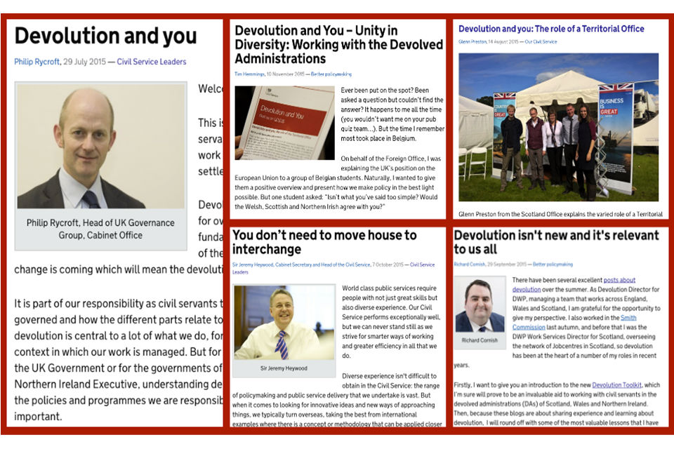 Composite image of a number of Devolution blog posts